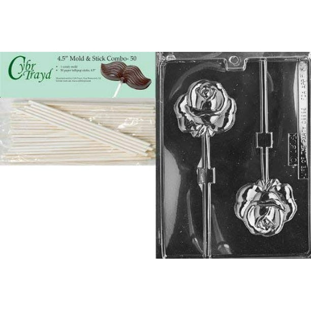 Cybrtrayd Small 3D Rose Lolly Fruits and Vegetables Chocolate Candy Mold with 50 4.5-Inch Lollipop Sticks Cybrtrayd Small 3D Rose Lolly Fruits and Vegetables Chocolate Candy Mold with 50 4.5-Inch Lollipop Sticks